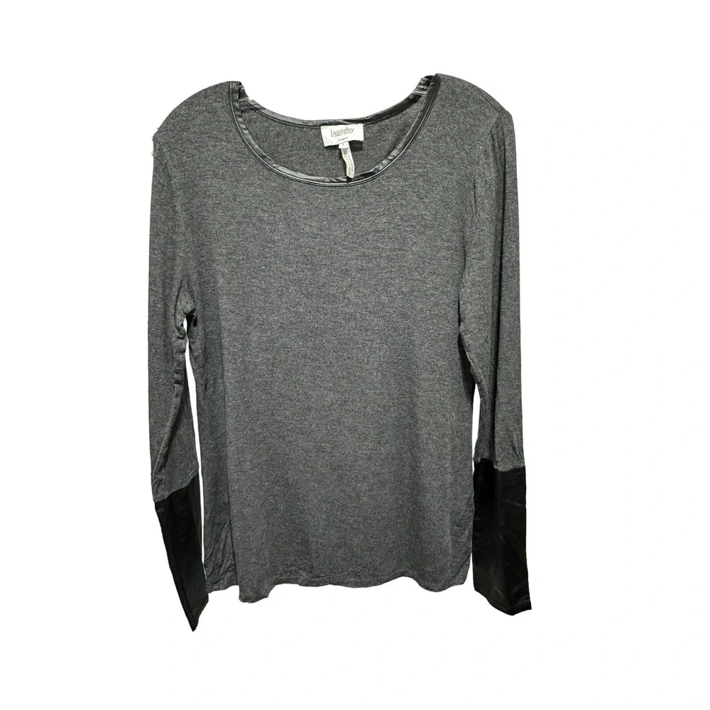 Laundry by Shelli Segal Top Womens L Faux Leather Minimalist Edgy Work Office